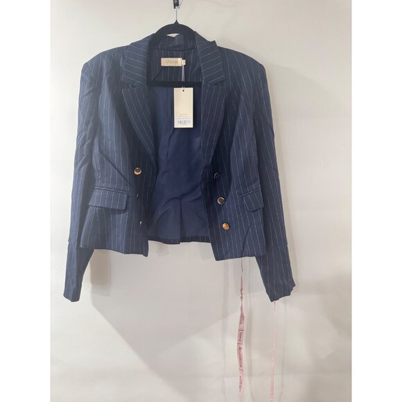 Choosy Womens Navy Pinstripe Blazer Size 12 With Gold Button Accents - Picture 8 of 8